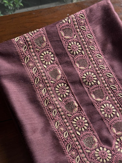 Wine Shade Moonga Silk Chikankari Men’s Kurta Fabric