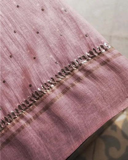 Pink Shade Chanderi Silk Mukaish Badla Unstitched Fabrics