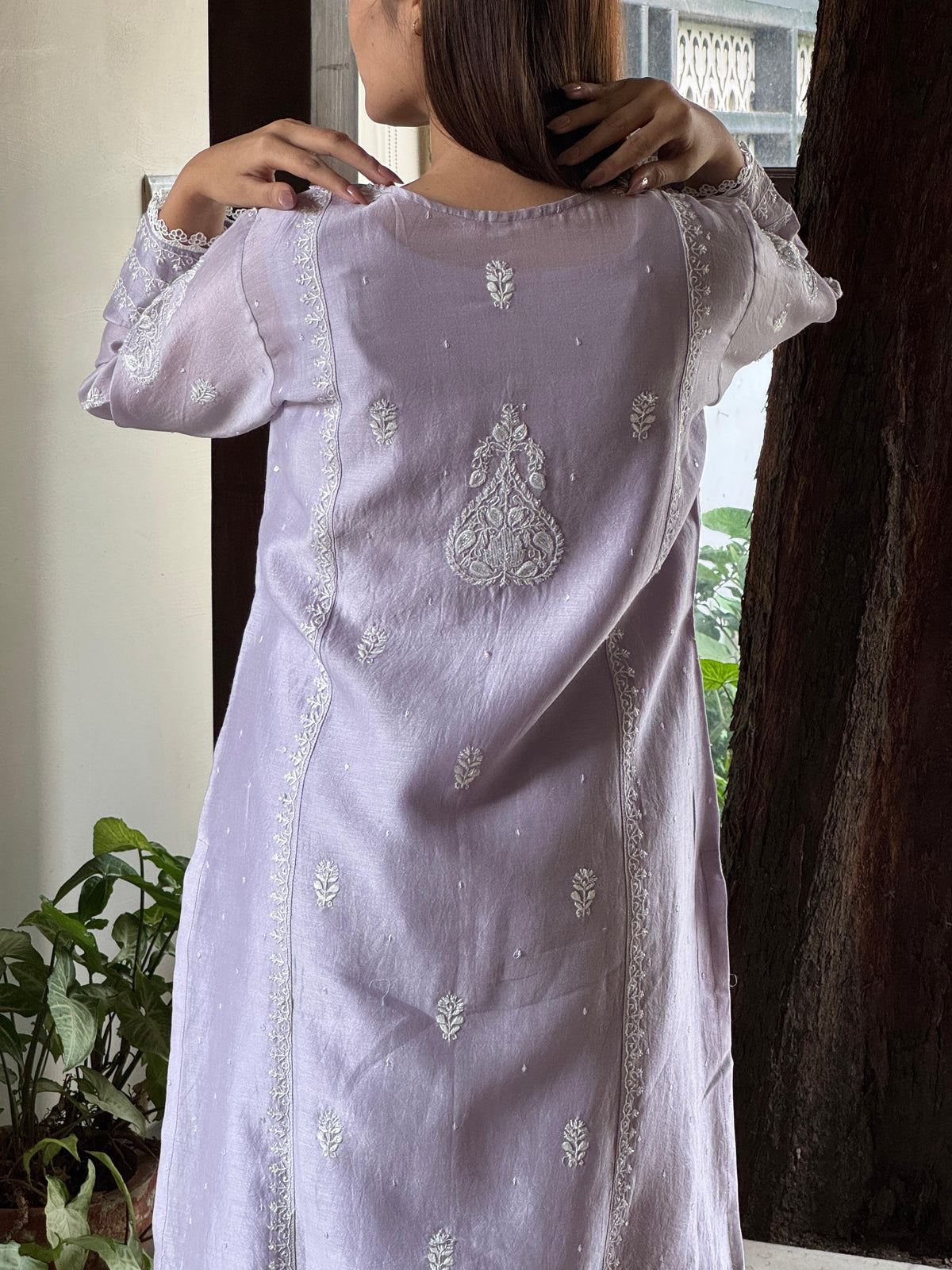 Lavender Shade Jacquard Sequins Chikankari Co-Ord Set
