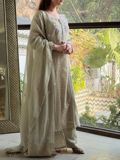 Jacquard Sequins Chikankari Kurta Set