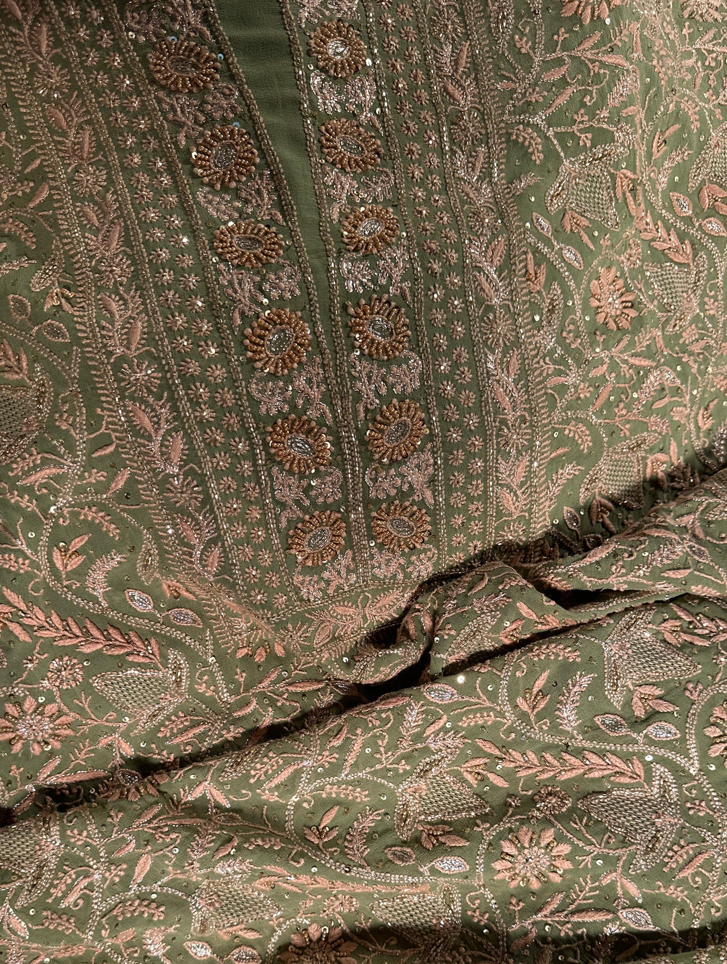 Green Superfine Pure Georgette Chikankari Kurta Set