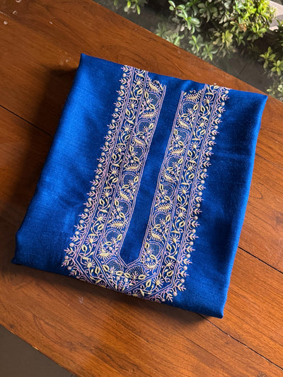 Royal Blue Shade Moonga Silk Chikankari Men’s Kurta Fabric