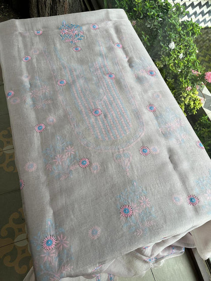 Dusty Lilac Multi Shade Organza Silk Chikankari Unstitched Fabric