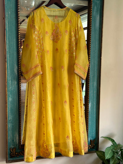 Saffron Mango Shade Noor Organza Chikankari Anarkali