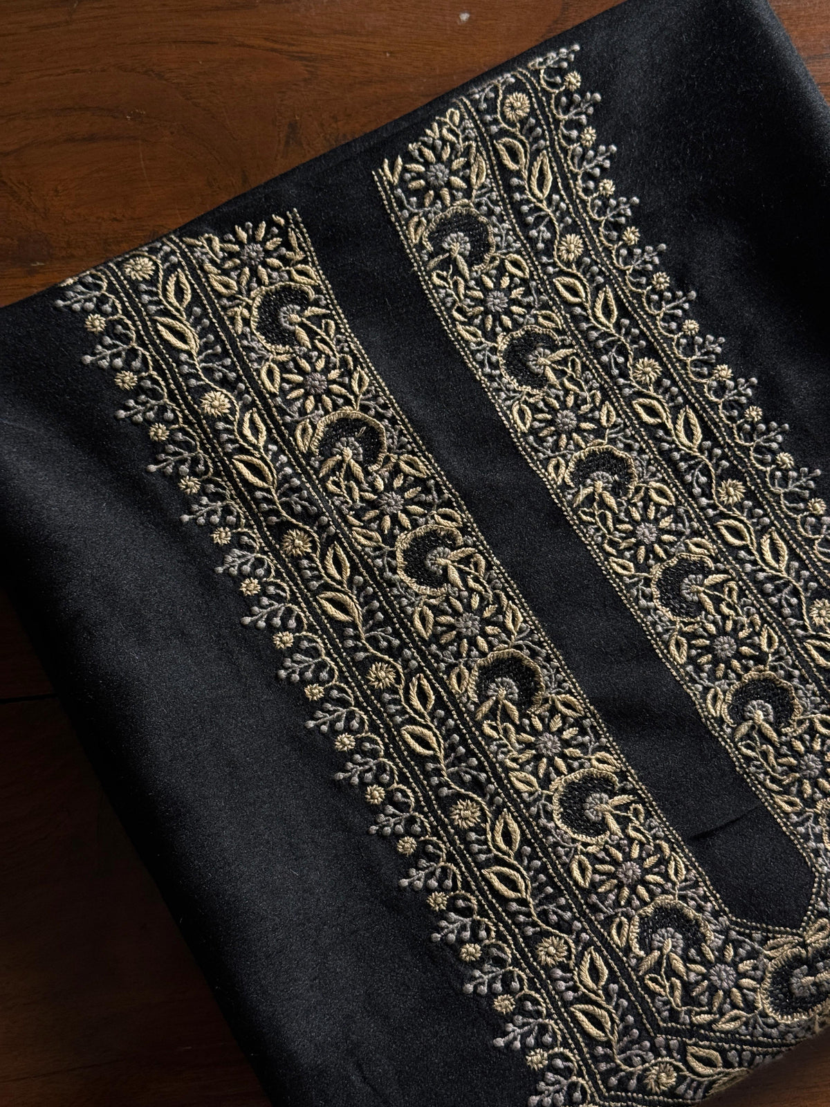 Black Shade Moonga Silk Chikankari Men’s Kurta Fabric