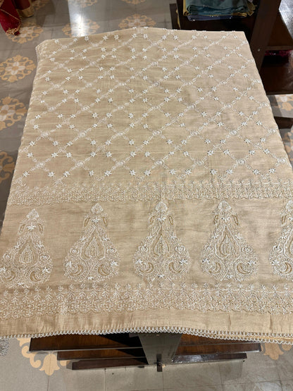 Natural Shade Fine Chikankari Ari Tissue Silk Dupatta