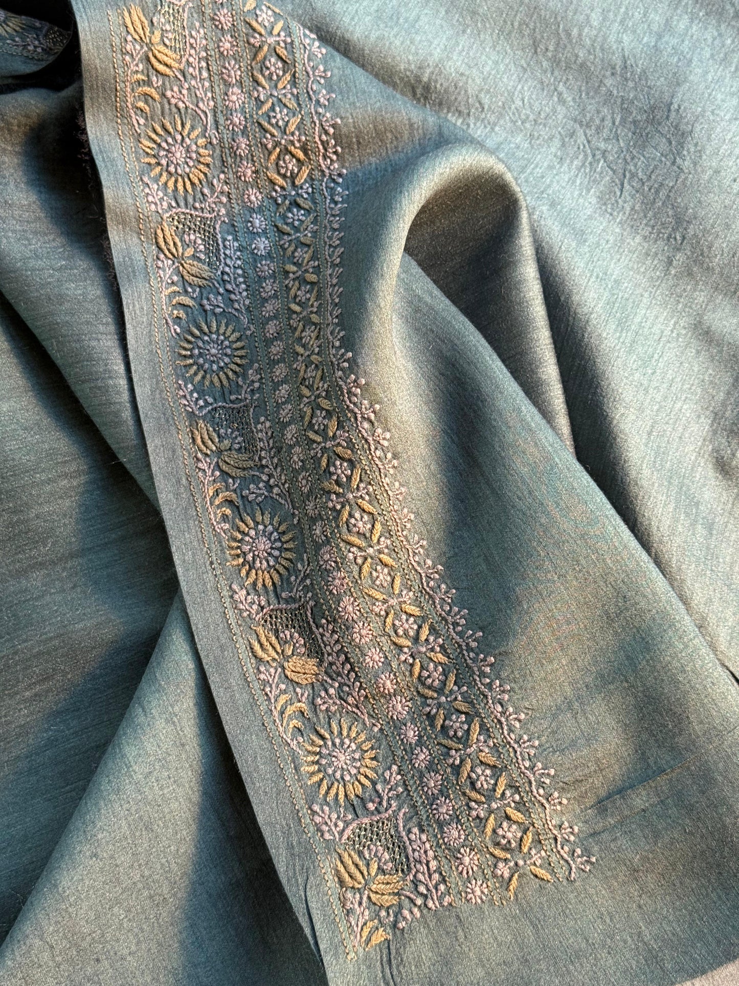 Mint Green Moonga Silk Chikankari Men’s Kurta Fabrics