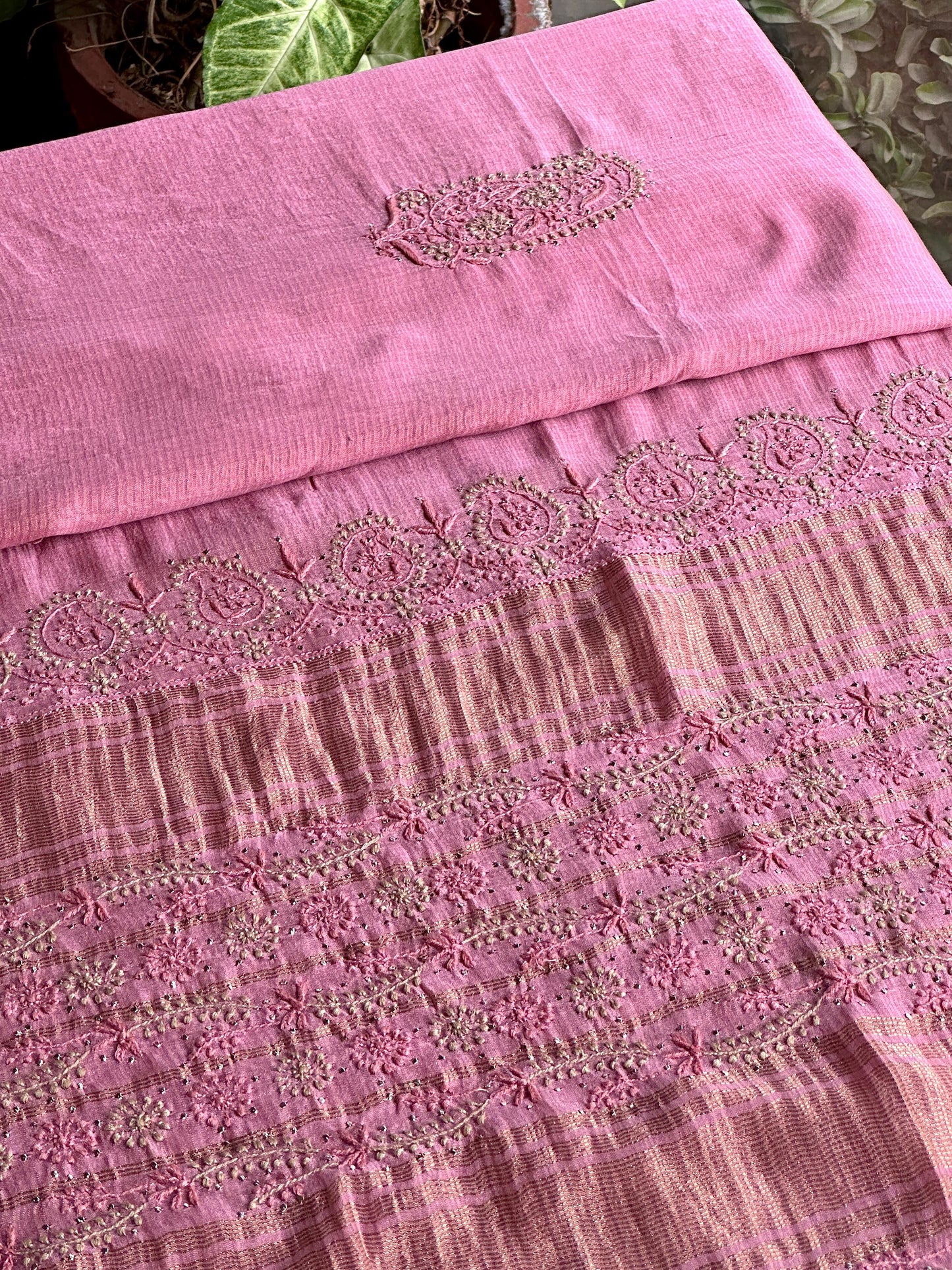 Pink Shade Chanderi Chikankari Saree