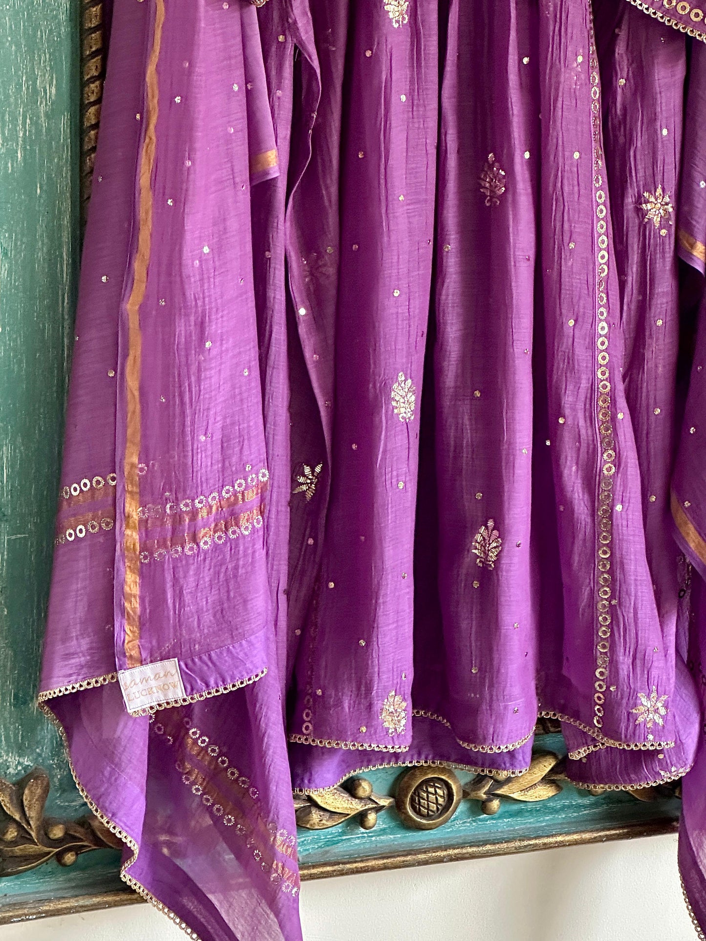 Deep Purple Shade Mukaish Mul Chanderi Silk Dress