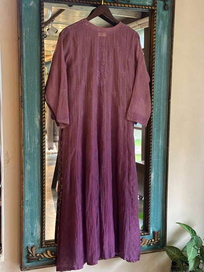 Purple Zari Chanderi Chikankari A Line Kurta with Slip