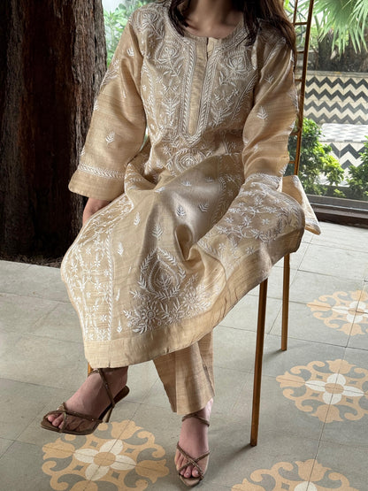 Natural Beige Chikankari Ready to Wear Kurta