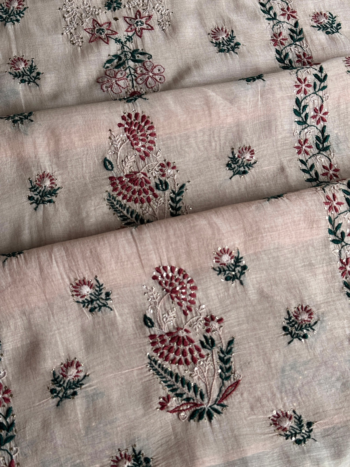 Beige Multi Mul Chanderi Silk Kalamkari Unstitched Kurta Dupatta Set