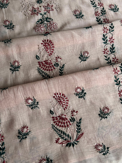 Beige Multi Mul Chanderi Silk Kalamkari Unstitched Kurta Dupatta Set