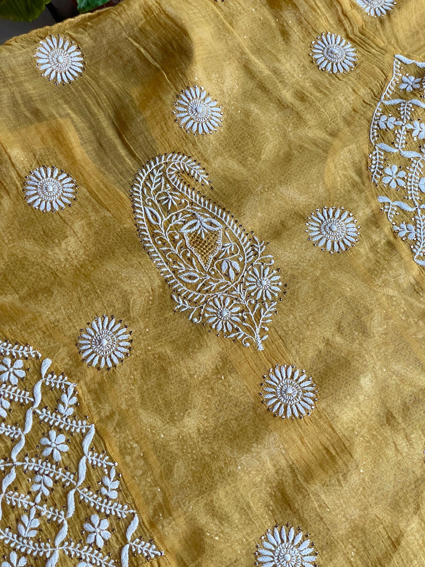 Gold Yellow Shade | Tissue Silk Chikankari Jaali Work Kurta Set