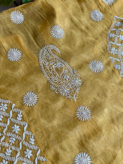 Gold Yellow Shade | Tissue Silk Chikankari Jaali Work Kurta Set