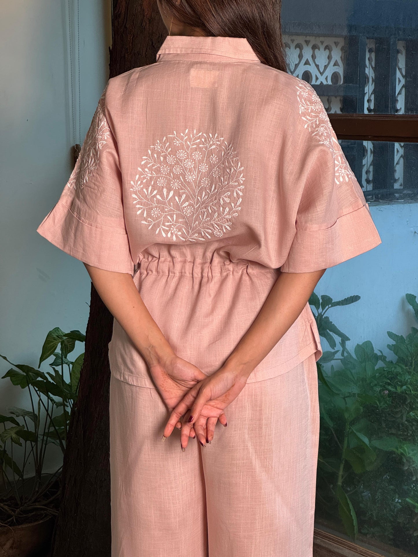 Linen Chikankari Safari Co-Ord Set