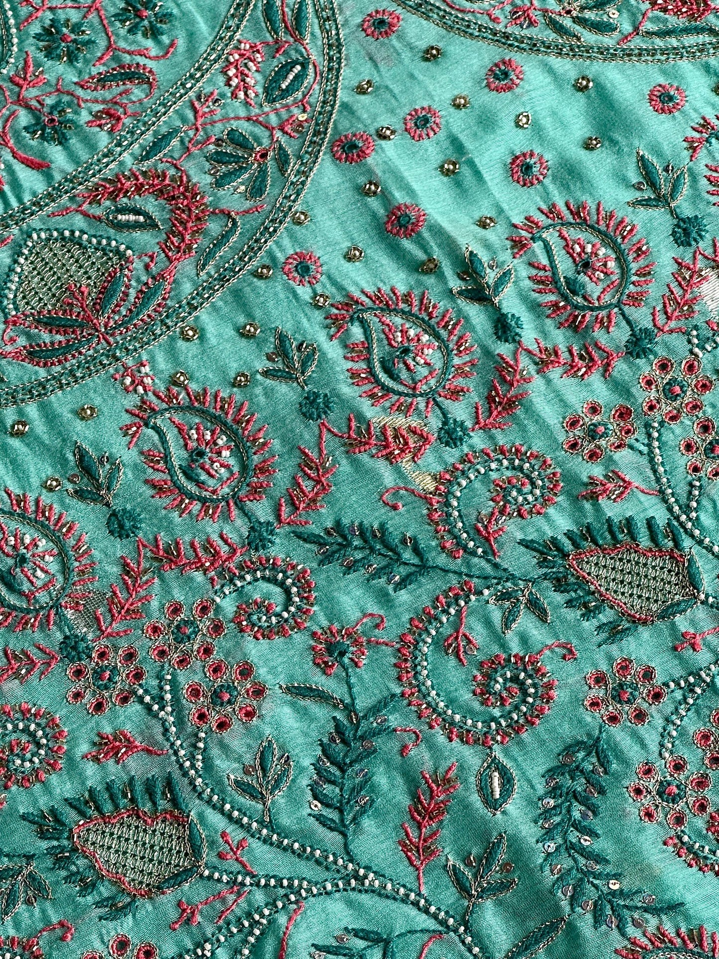 Aqua Green Shade Chanderi Chikankari Saree