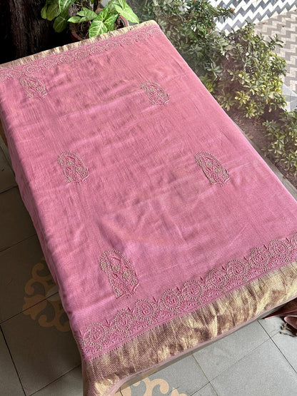 Pink Shade Chanderi Chikankari Saree