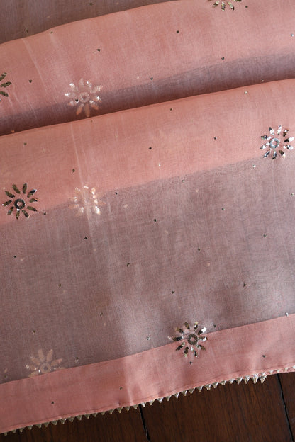 Coral Peach Shade Noor Organza Silk Badla Unstitched Kurta Dupatta Set