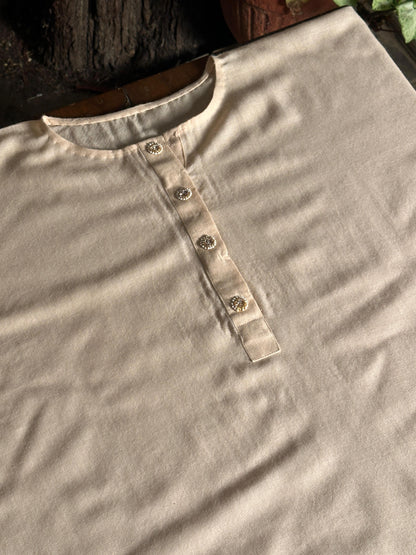 Soft Cream Shade Kashmiri Pashmina Phiran with Handcrafted Ari & Chikankari Embroidery