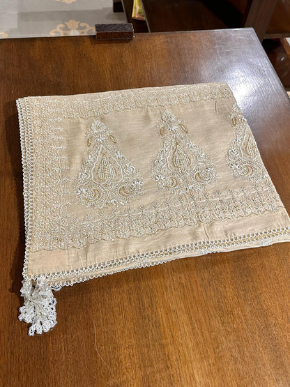 Natural Shade Fine Chikankari Ari Tissue Silk Dupatta