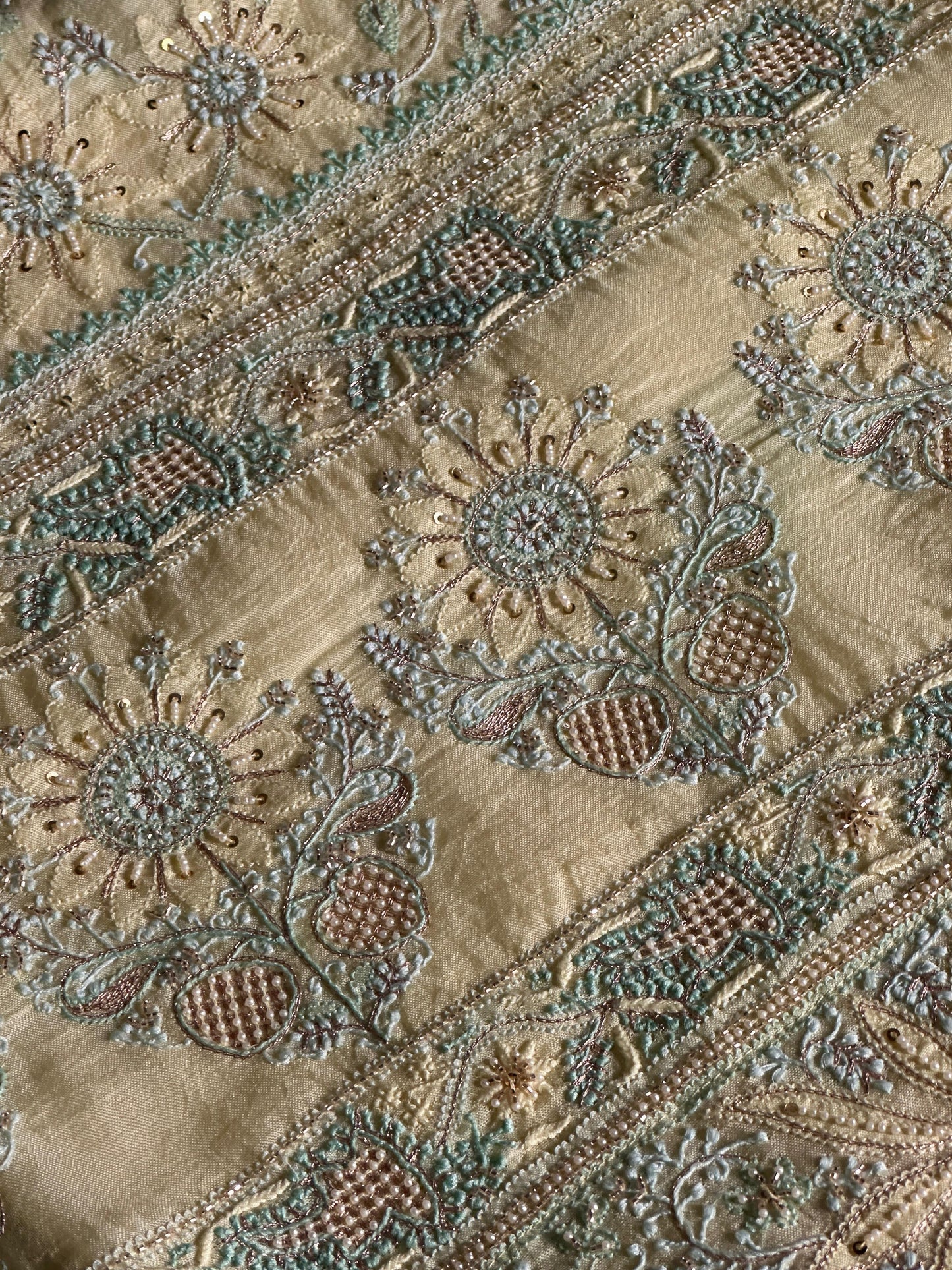 Lemon Shade Noor Banarasi Organza Chikankari Unstitched Fabric