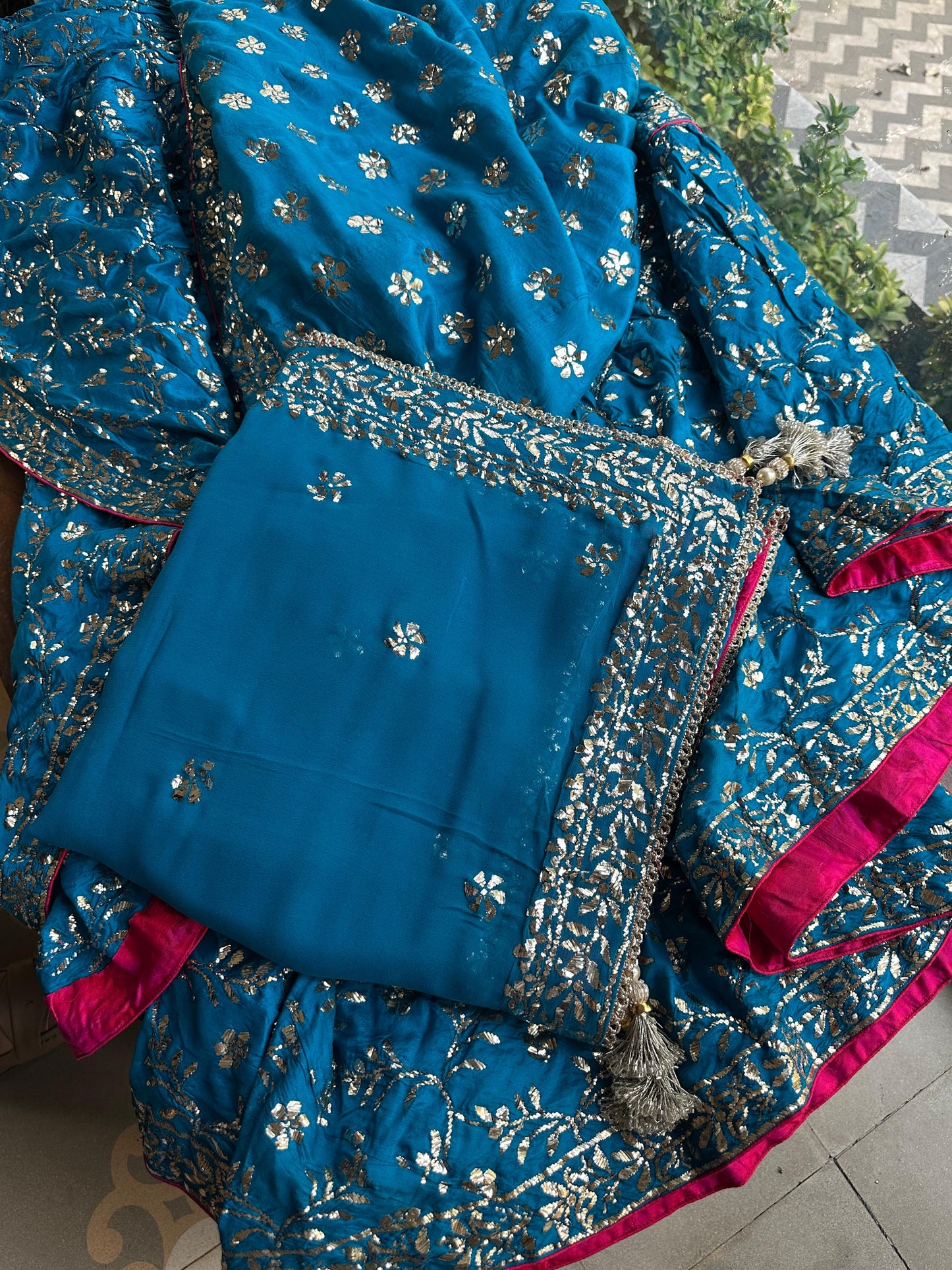 Prussian Blue RTW Mukaish Lucknowi Gharara Set