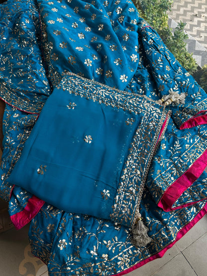 Prussian Blue RTW Mukaish Lucknowi Gharara Set