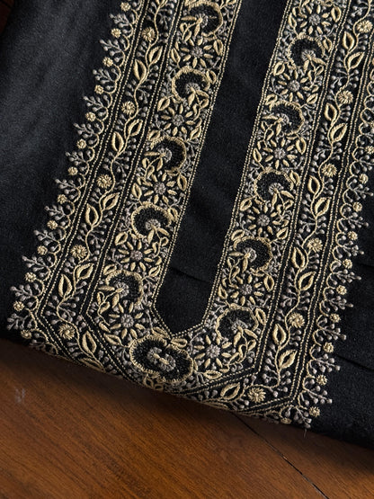 Black Shade Moonga Silk Chikankari Men’s Kurta Fabric