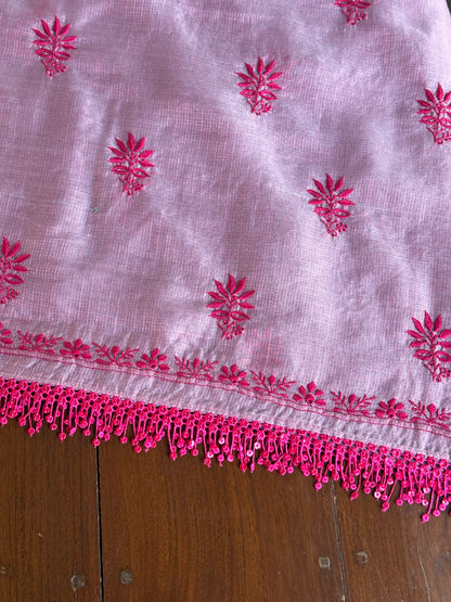 Mauve Pink Shade Kota Chikankari Unstitched Suit Fabric