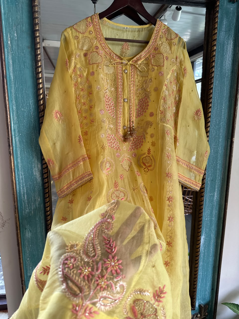 Saffron Mango Shade Noor Organza Chikankari Anarkali