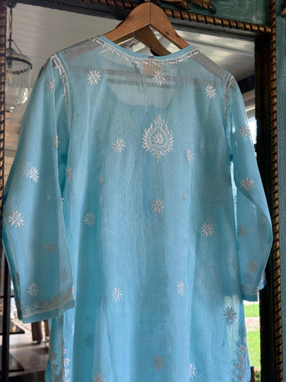 Blue Sequinned Chikankari Kota Kurta