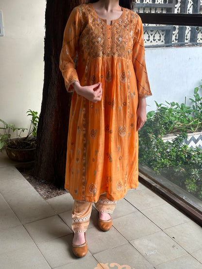 Orange Zari Chanderi Chikankari Ready to Wear Tunics