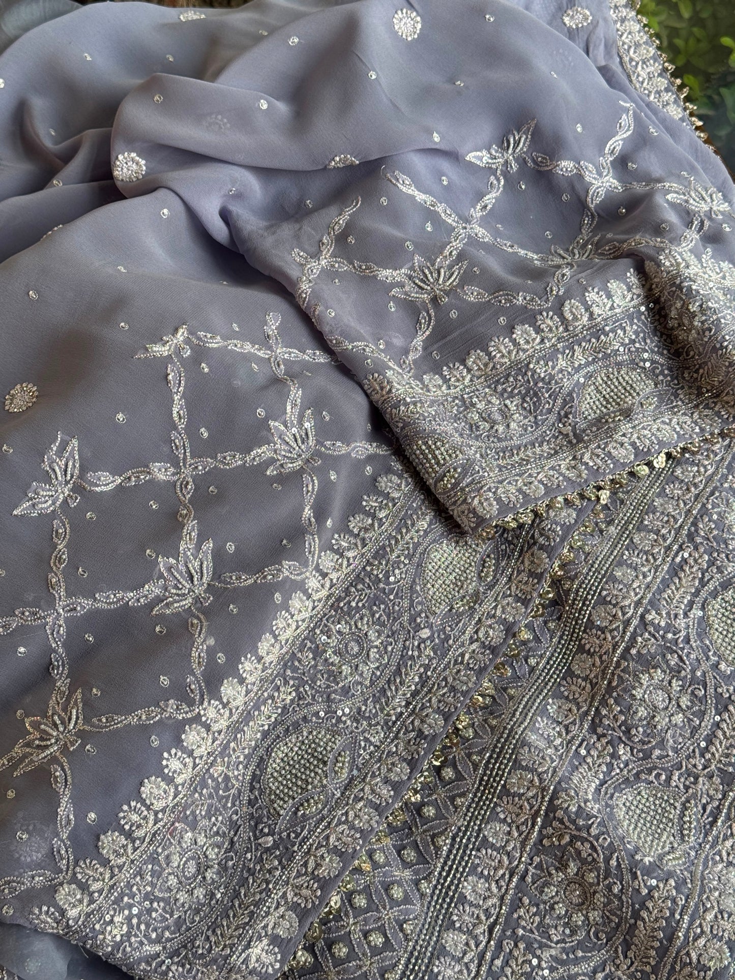 Noor Mauve Blue Chikankari Saree With Blouse
