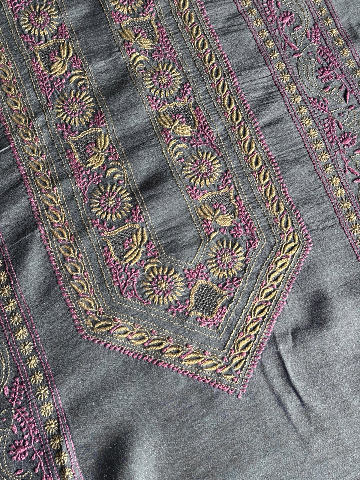 Blue Shade Moonga Silk Chikankari Men’s Kurta Fabric
