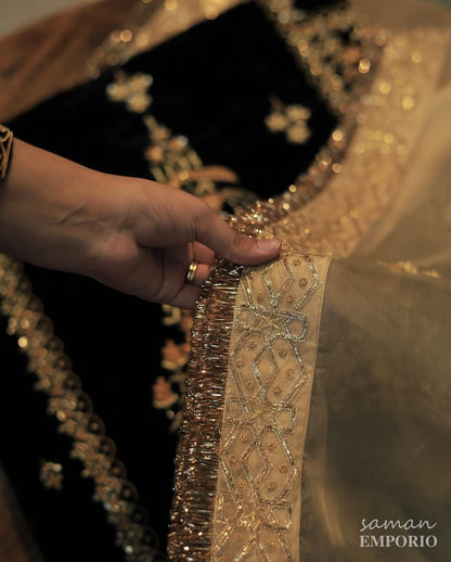 Jet Black Shade | Saman Velvet Ready To Wear Kurta Set