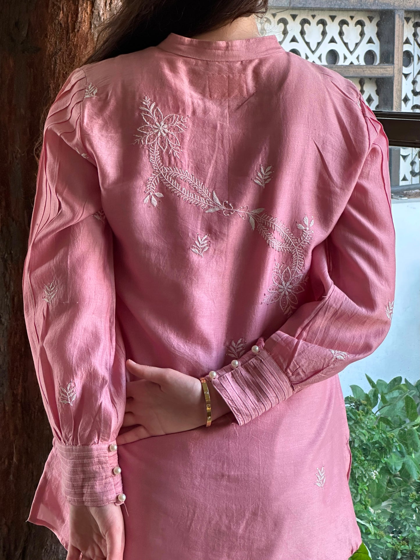 Pink Chanderi Chikankari Co-Ord Set