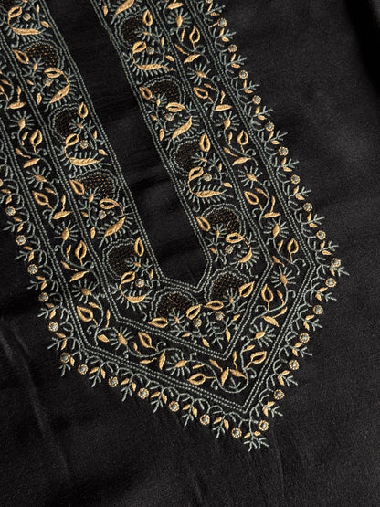 Black Shade Moonga Silk Chikankari Men’s Kurta Fabric