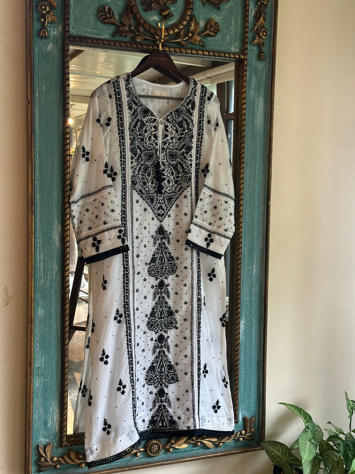 Kota Monochrome Sequins Work Chikankari Kurta Dupatta Set