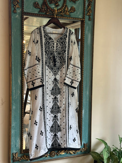 Kota Monochrome Sequins Work Chikankari Kurta Dupatta Set