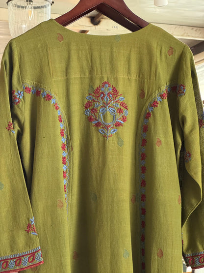 Green Malkha Handspun Chikankari Tunic
