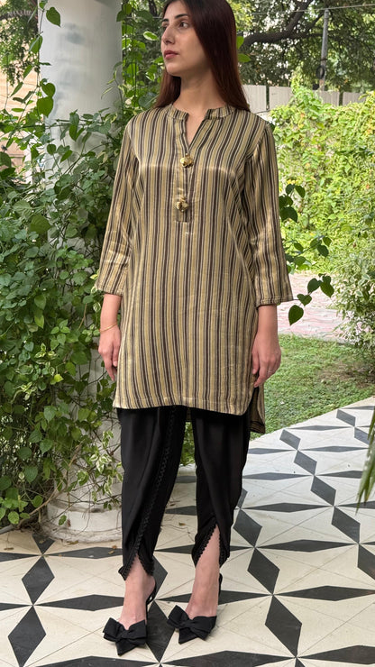 Ajrak Tan Brown Shade Mashru Silk, Short Kurta