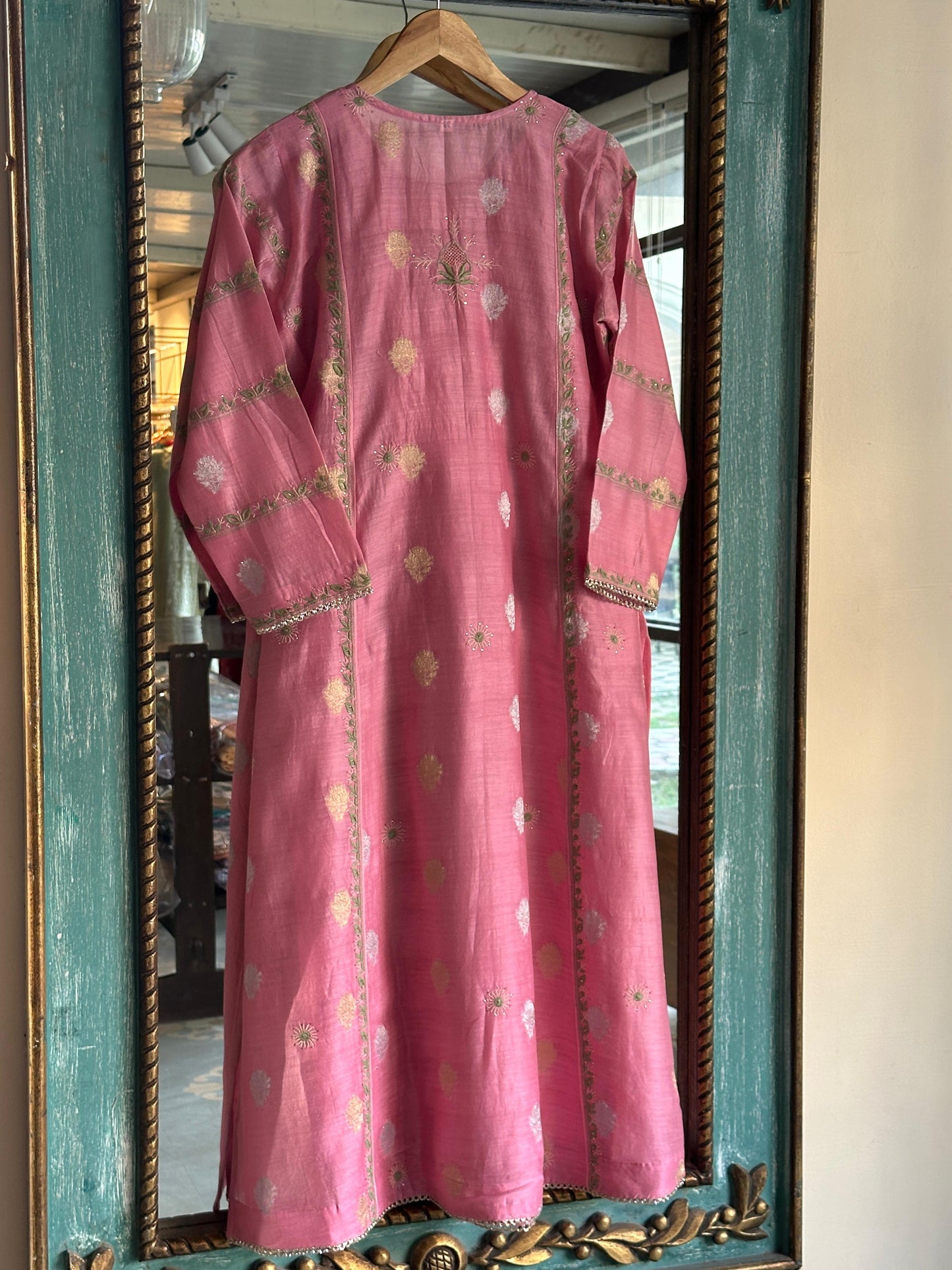 Mauve Pink Zari Chanderi Chikankari Ready to Wear Tunics