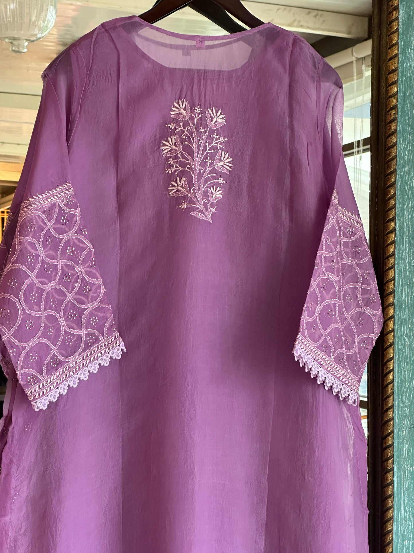 Deep Purple Kosha Mukaish Kamdani Noor Organza Kurta Set