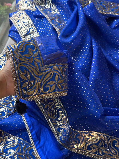 Royal Blue Shade Mukaish Lakh Dana Saree With Blouse