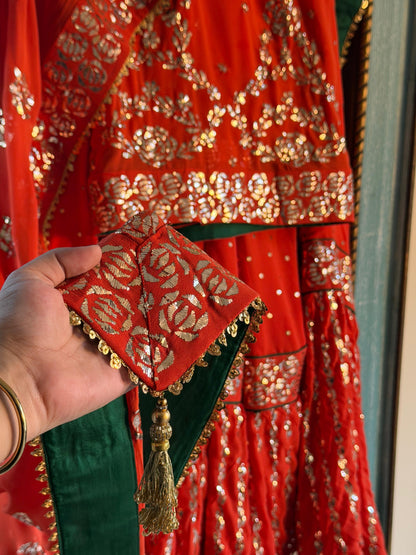 Sunset Orange RTW Mukaish Lucknowi Gharara Set