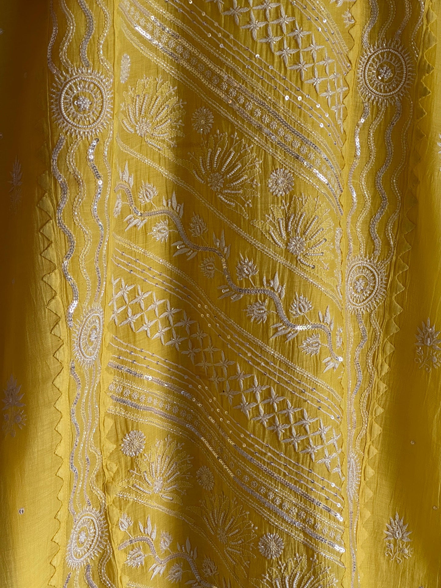 Yellow Mulmul Pearl White Chikankari Ready to Wear Kurta Set