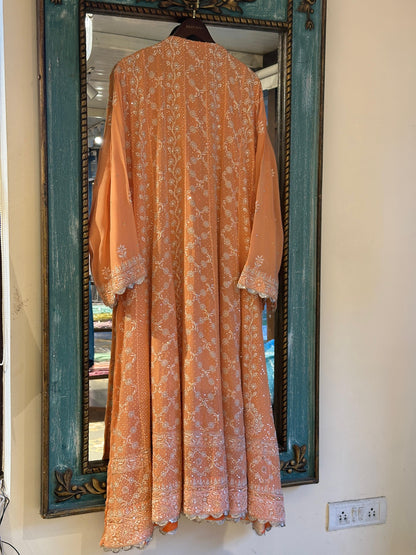 SAFFRON PEACH TUKDI CHIKANKARI ANARKALI