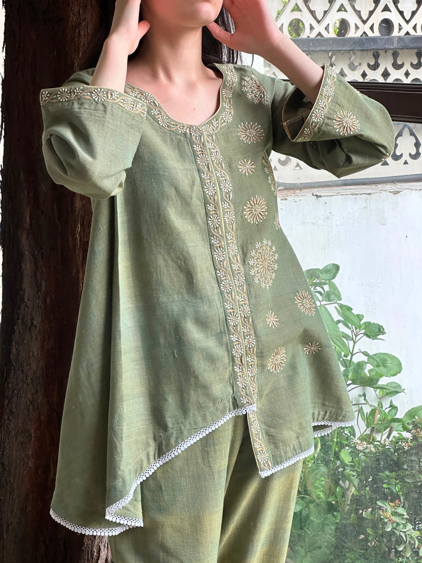 Green Malkha Cotton Chikankari Co-ord Set