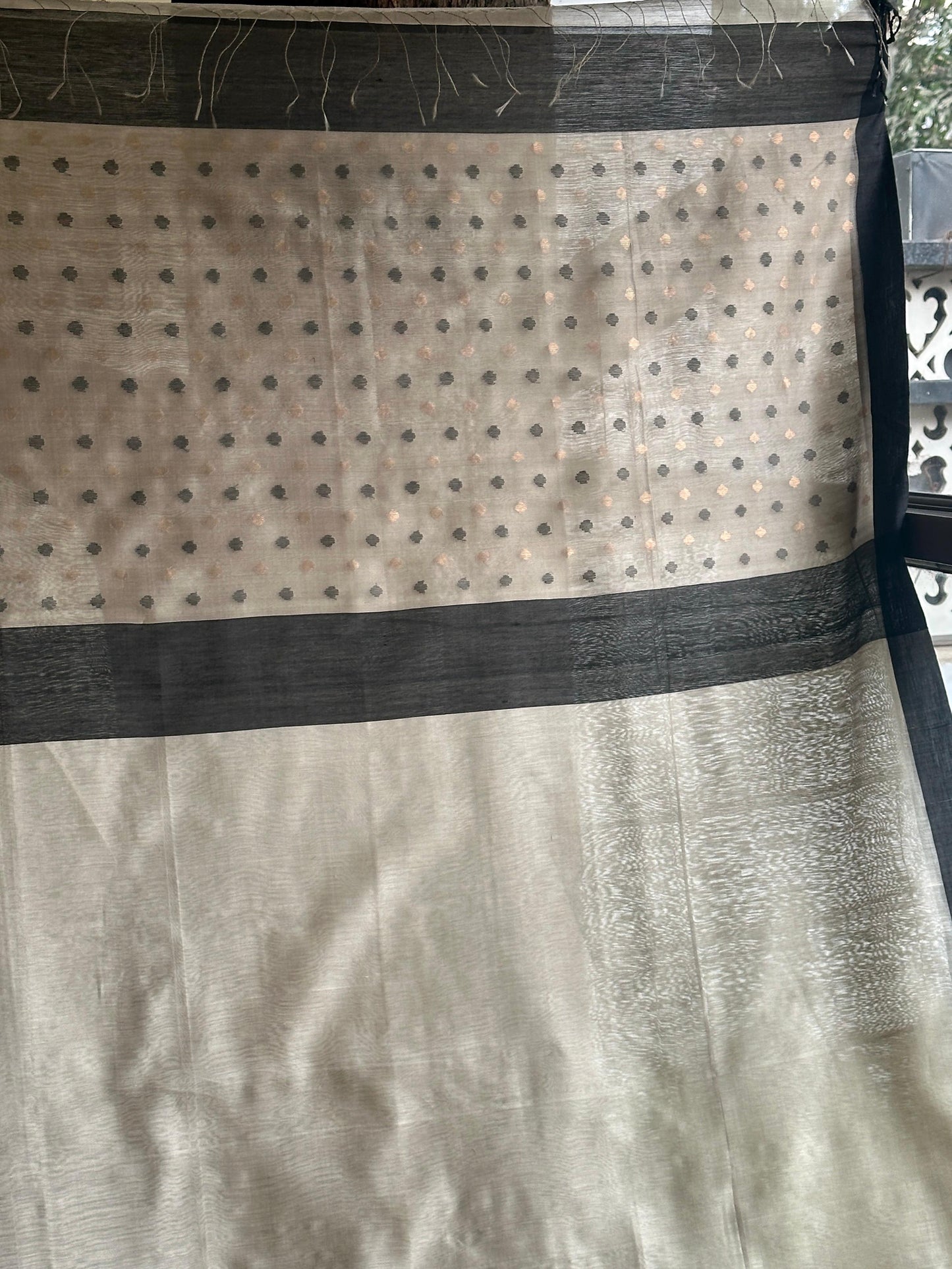 Grey Woven Butta Saree with Contrast Black Border